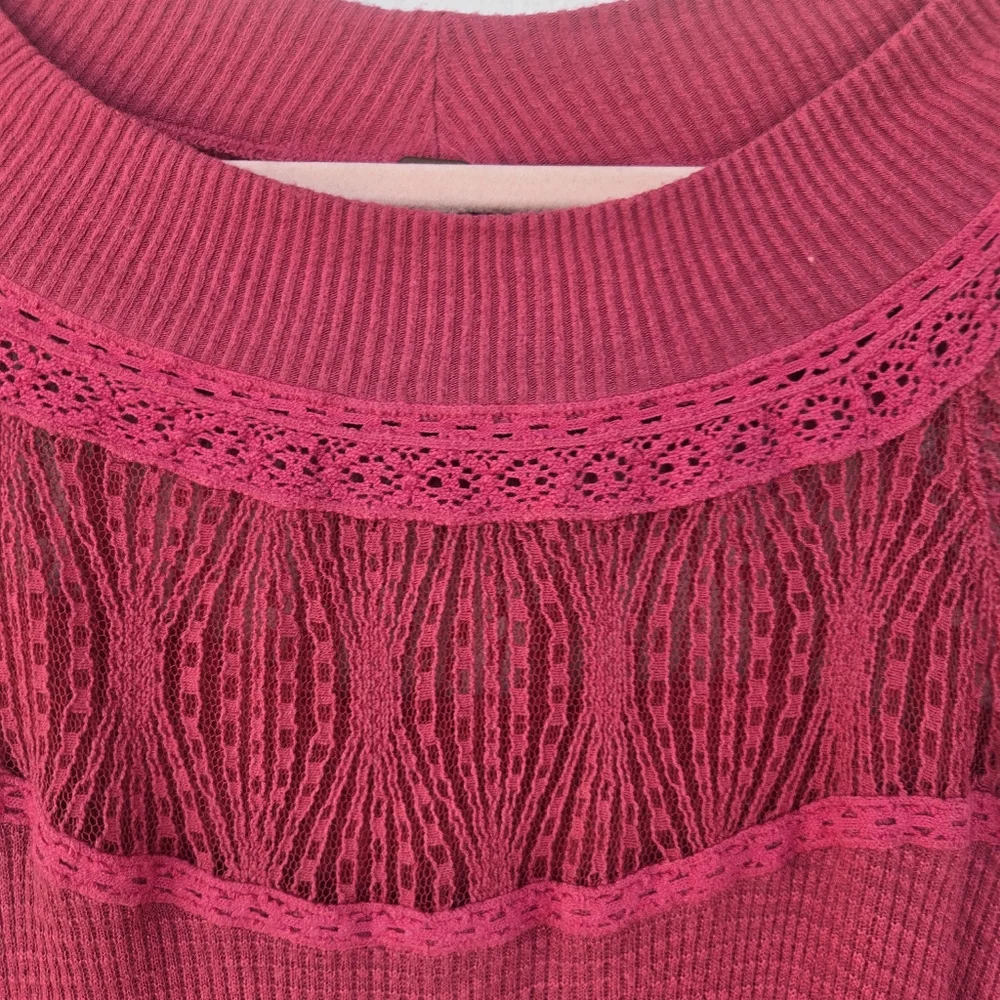 Free People Spring Valley Lace Waffle Weave Thermal Sweater Slouchy Pink Large